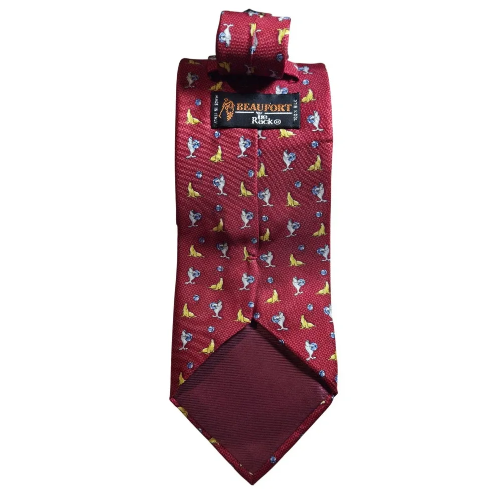 BEAUFORT The‎ Rack Men's Red 100% Silk Tie with Seal/Ball Pattern Made in Italy